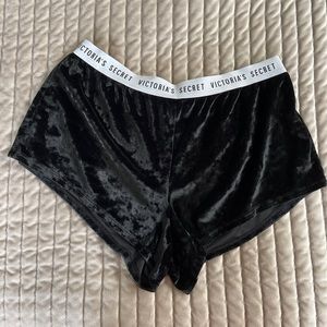 Victoria’s Secret Black Velvet Velour Sleep Shorts with Logo Band